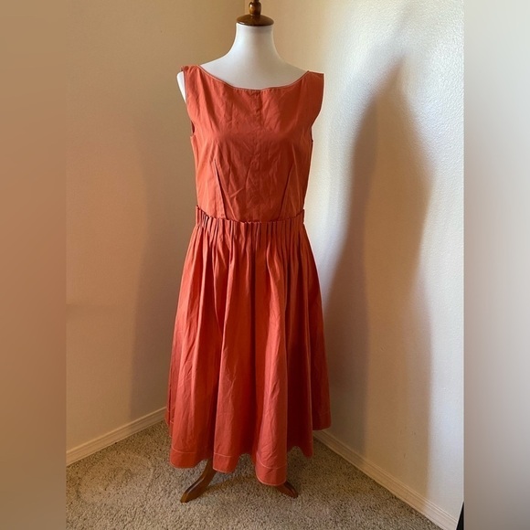 Marni Women’s Button Back A-Line Dress Orange Size 42 Gathered Waist Midi Dress - Picture 2 of 11